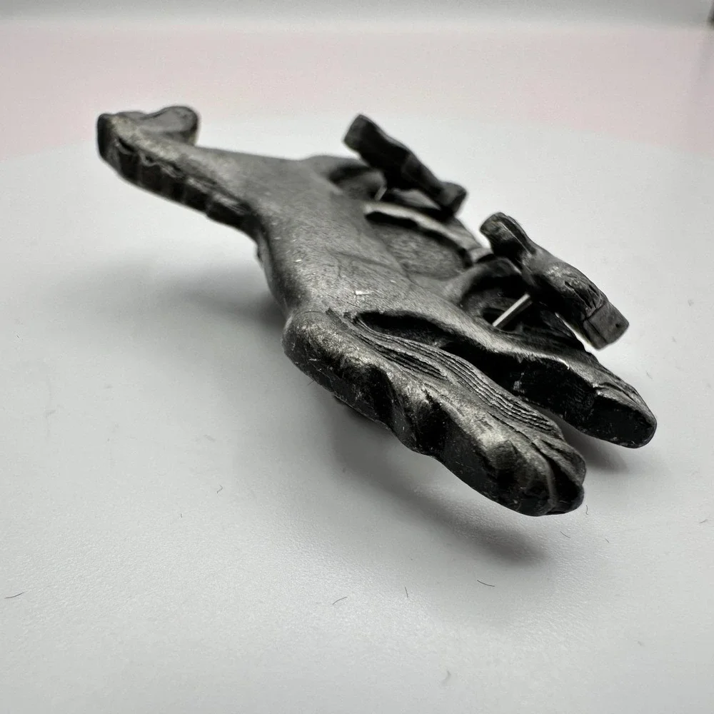Vintage 90s Pewter Finish Mare Brooch Pin & Stud Earring Set Women's‎ Jewelry
